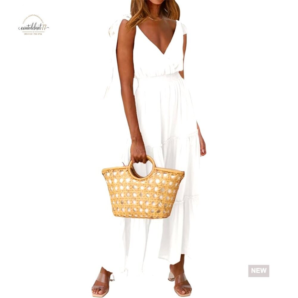 Sleeveless Maxi Dress with Smocked Waist and Tie Straps for Summer